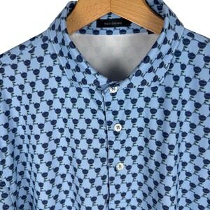 Turtleson Performance Polo Shirt Mens L Blue Charcoal Grill BBQ Print Golf